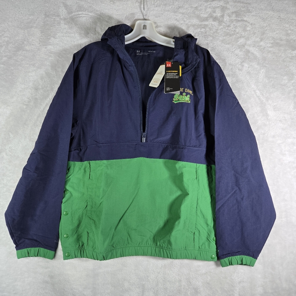 Under Armour Notre Dame Quarter Zip Hooded Windbreaker Women Small S Blue NWT
